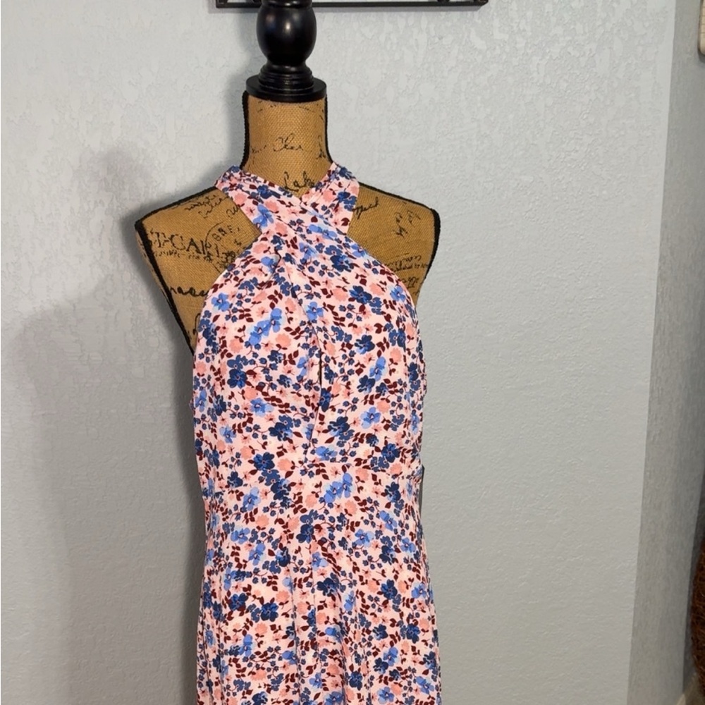 BCBG Red and Blue Halter Sundress Resort Wear